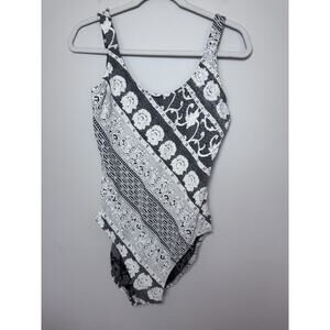 MAINSTREAM Women's Vintage Black White One Piece Swimsuit Size 16 Made In USA